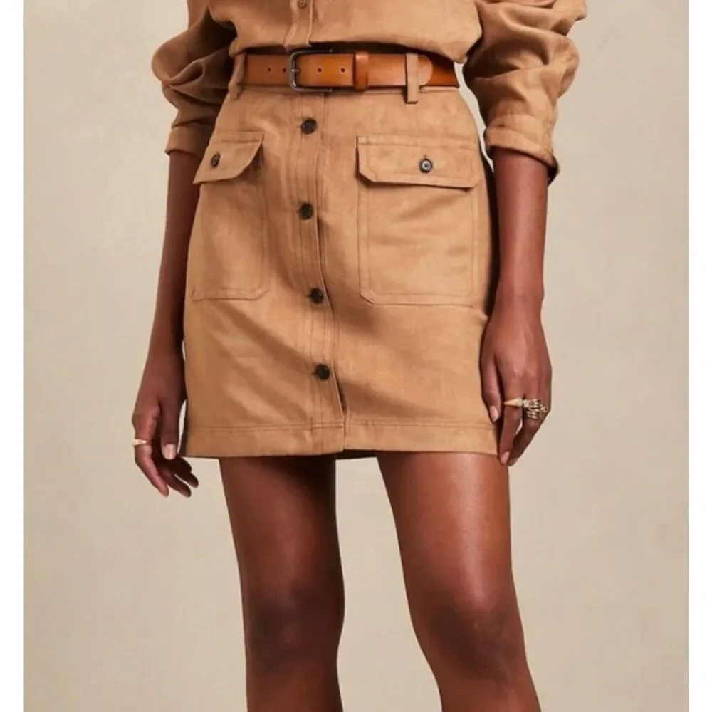 Banana Republic camel vegan suede mini cargo skirt - 6